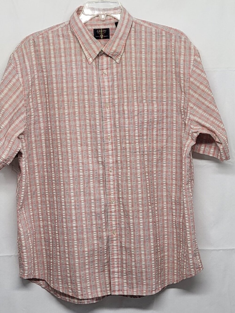 Arrow Mens Seersucker Shirt Button Up XL Short Sleeve Pocket